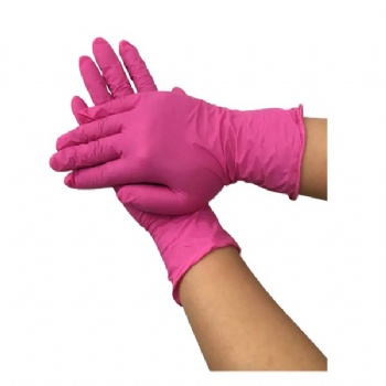 Disposable medical grade Examination nitrile gloves pink color